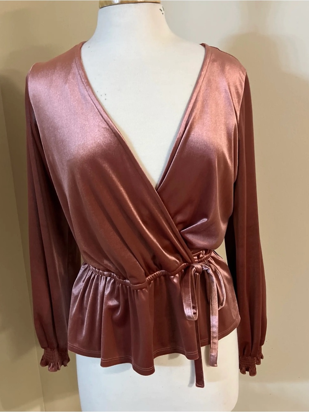 LC Lauren Conrad Metallic Rose Wrap Peplum Blouse